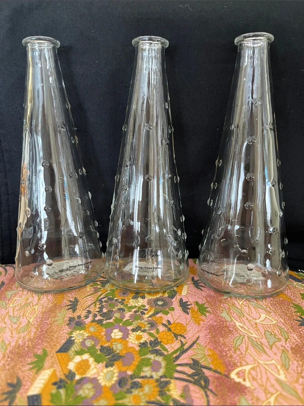 3 IKEA Emma Dafnas Design Clear Glass Hobnail Vases